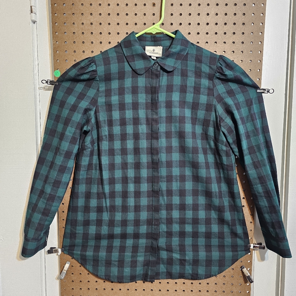 Tuckernuck $168 NWOT M Saranac Cotton Flannel Shirt Peter Pan Collar Green Black